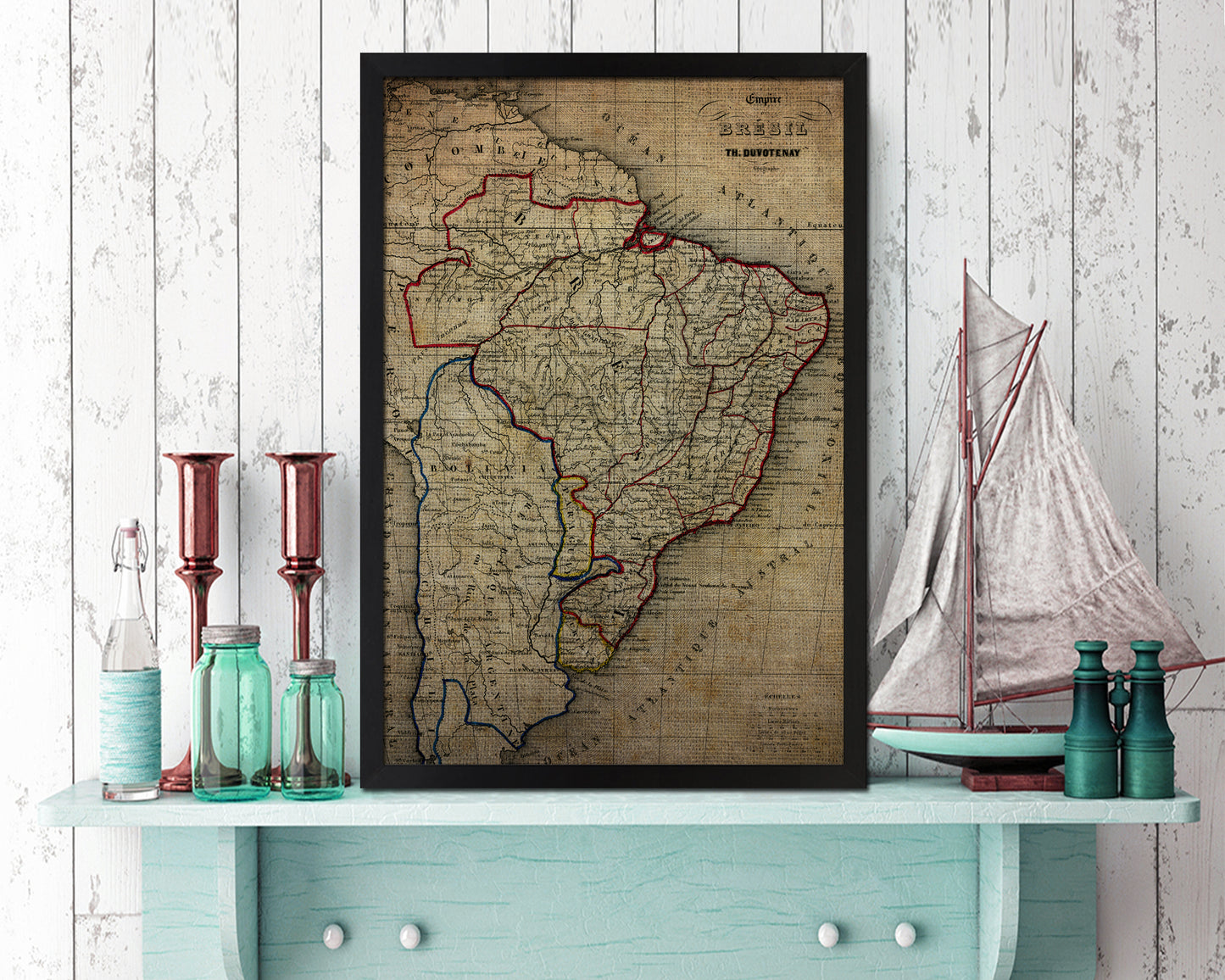 Brazil Vintage Map Wood Framed Print Art Wall Decor Gifts