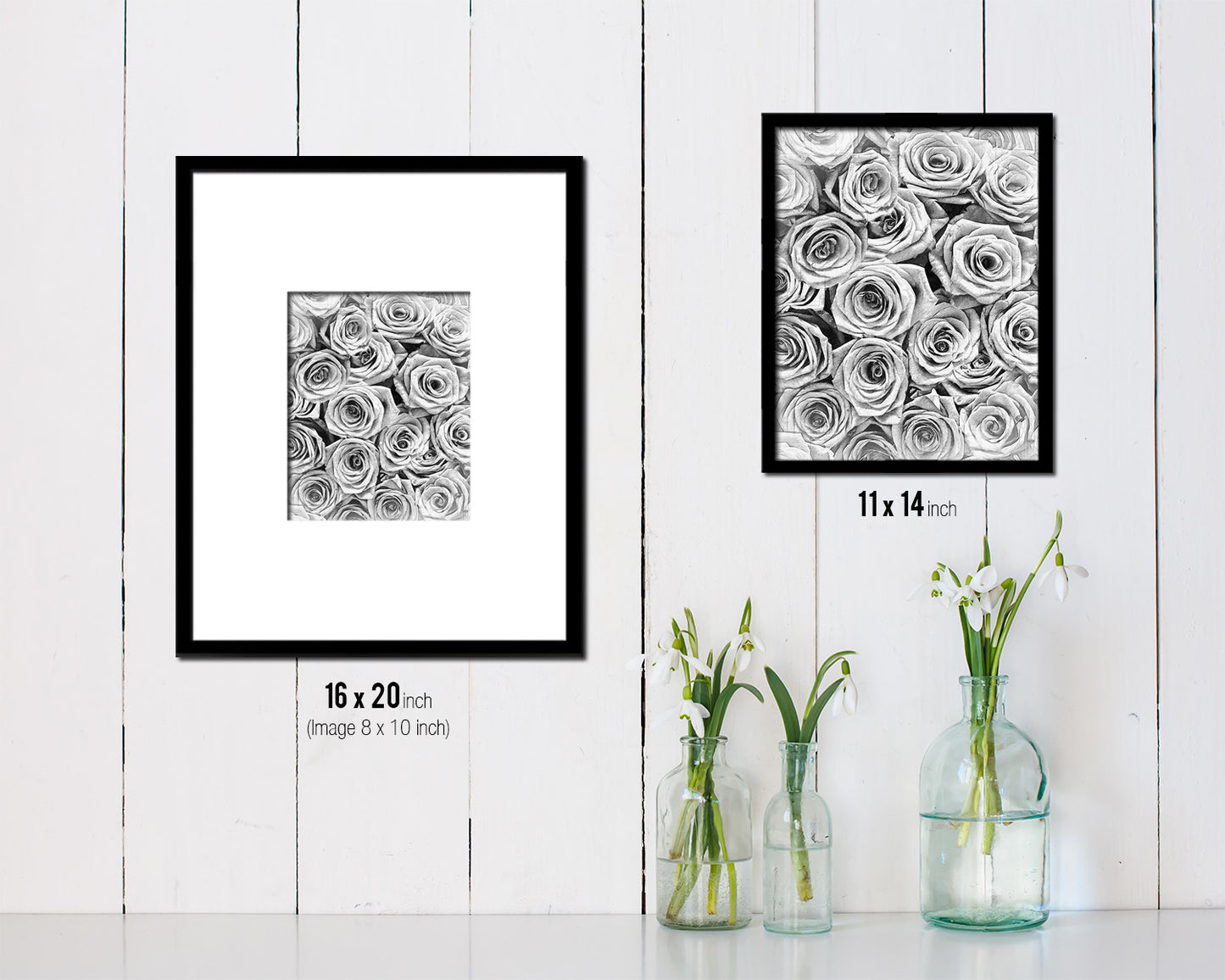 Roses White Flower Wood Framed Paper Print Wall Decor Art Gifts