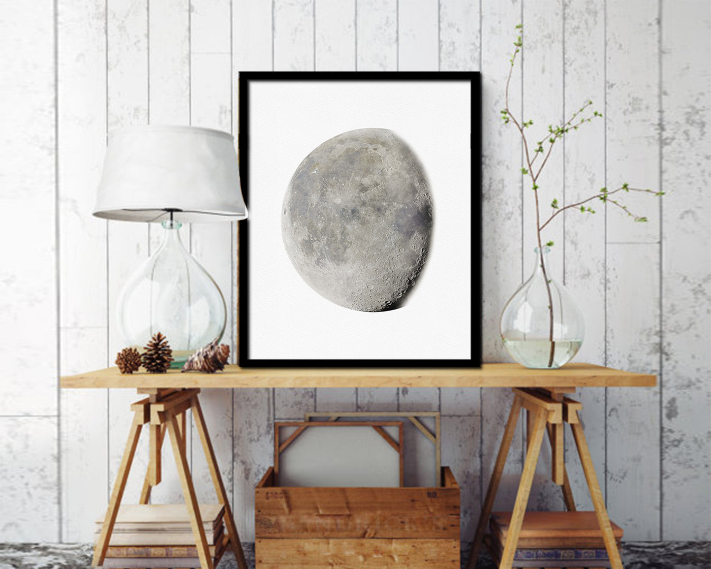 Waning Gibbous Lunar Phases Moon Watercolor Nursery Framed Prints Home Decor Wall Art Gifts