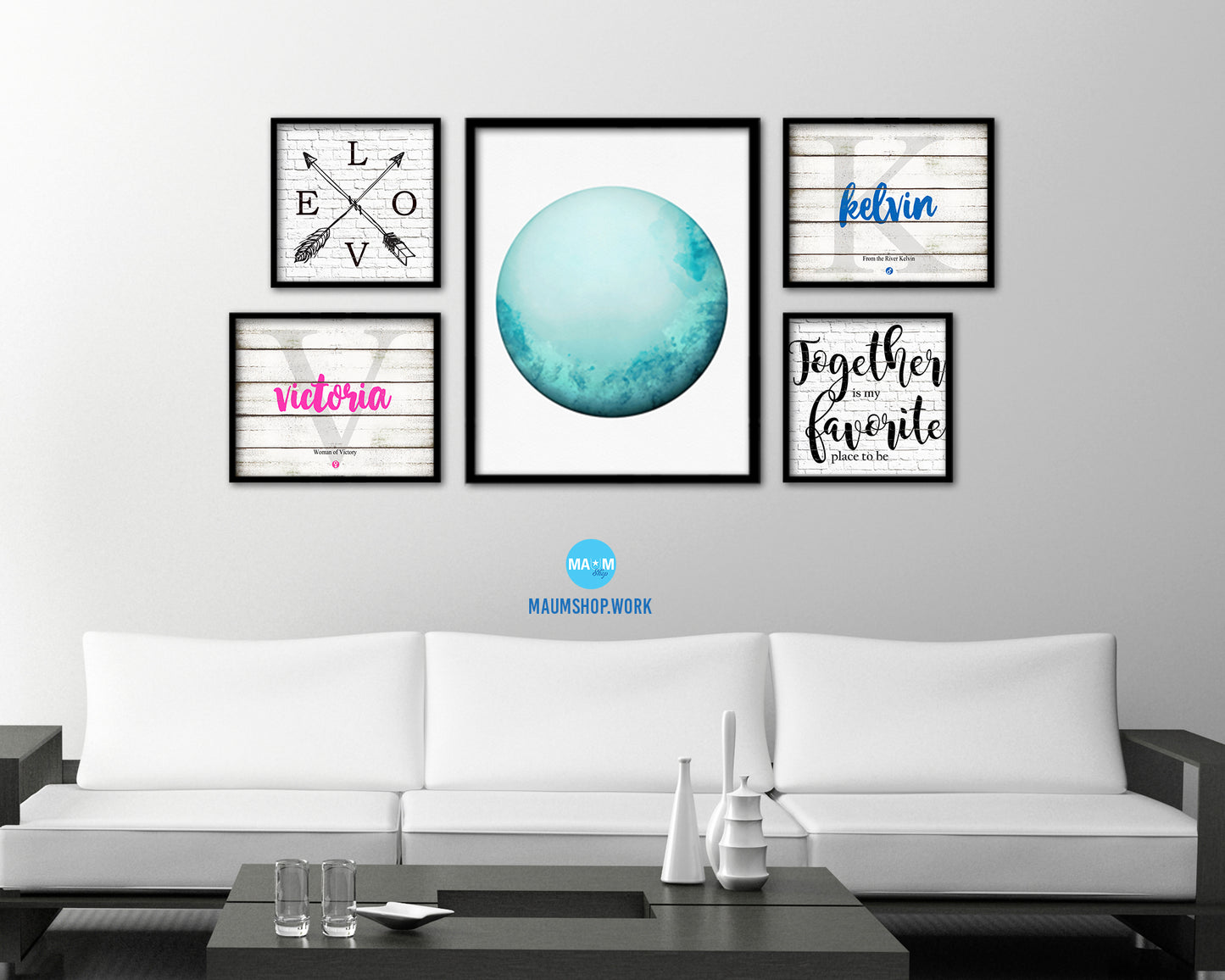 Uranus Planet Prints Watercolor Solar System Wood Framed Paper Print Wall Art Decor Gifts