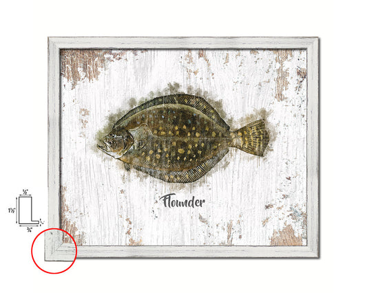 Flounder Fish Framed Prints Modern Restaurant Sushi Bar Watercolor Wall Art Decor