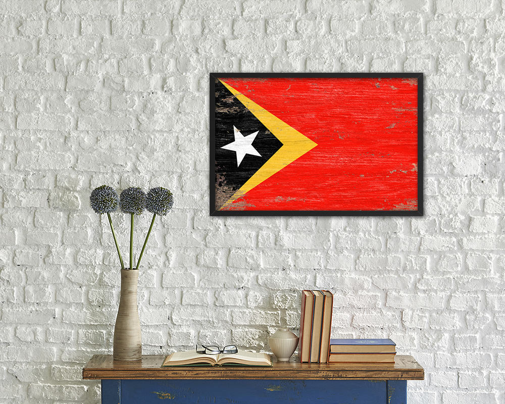 East Timor Shabby Chic Country Flag Wood Framed Print Wall Art Decor Gifts