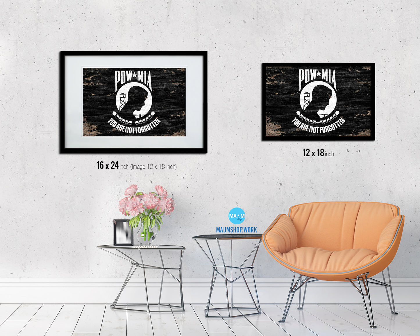 Pow Mia Shabby Chic Military Flag Framed Print Decor Wall Art Gifts