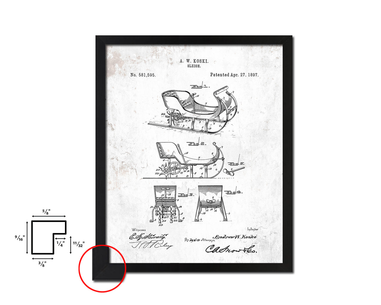 Sleigh Sports Vintage Patent Artwork Black Frame Print Gifts