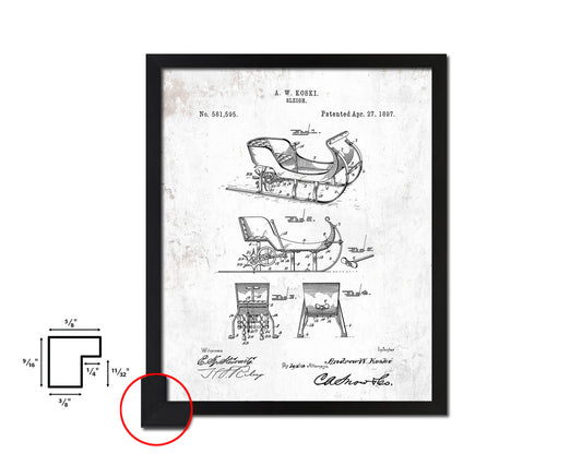 Sleigh Sports Vintage Patent Artwork Black Frame Print Gifts