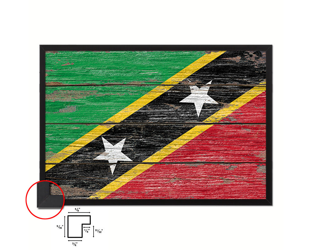 Saint Kitts and Nevis Country Wood Rustic National Flag Wood Framed Print Wall Art Decor Gifts