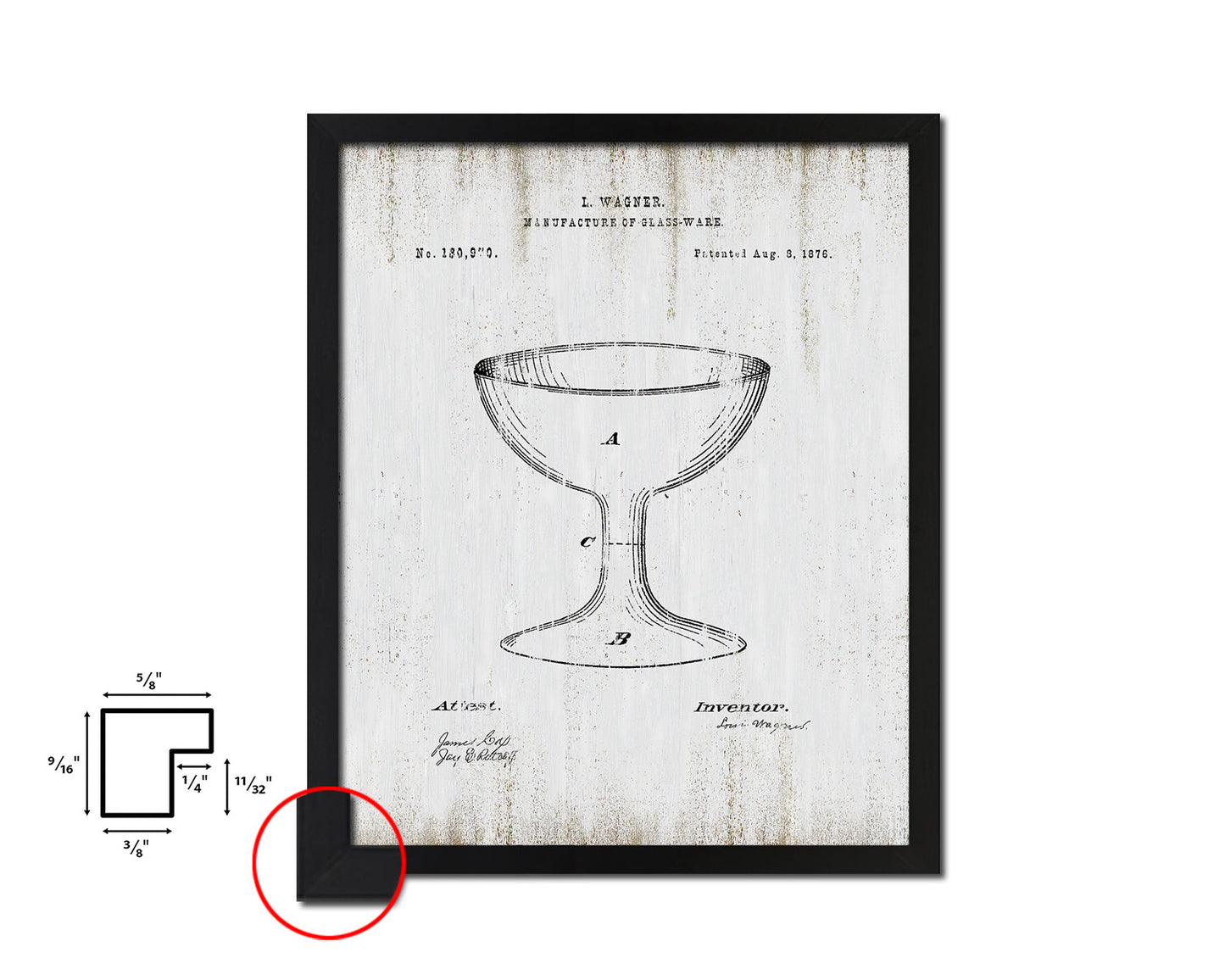 Manufacture of Glassware Wine Vintage Patent Artwork Black Frame Print Gifts