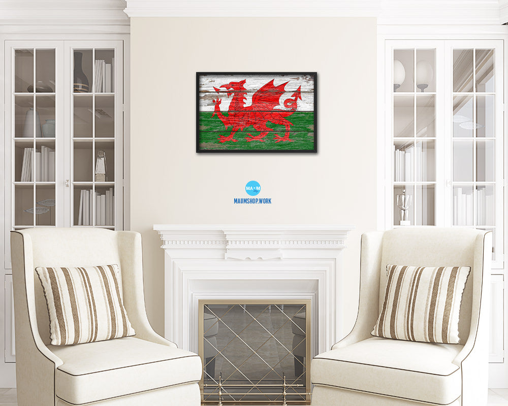 Wales Country Wood Rustic National Flag Wood Framed Print Wall Art Decor Gifts