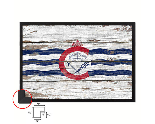 Cincinnati City Ohio State Rustic Flag Wood Framed Paper Prints Decor Wall Art Gifts