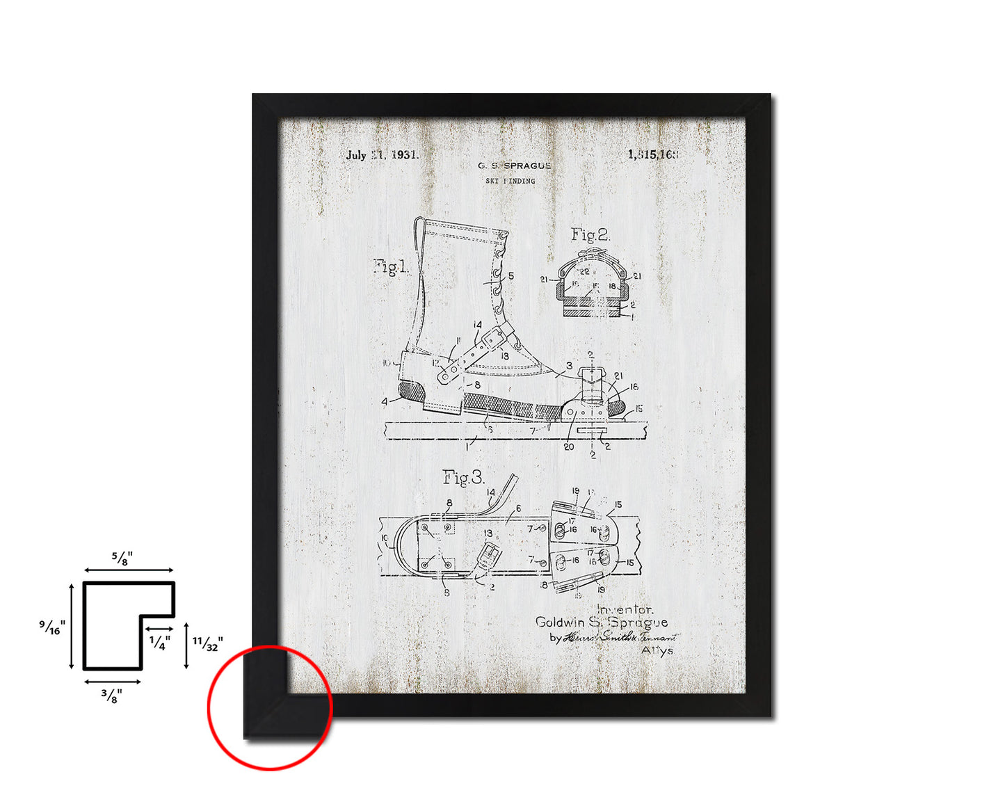 Ski Binding Sports Vintage Patent Artwork Black Frame Print Gifts