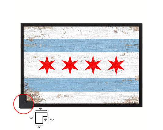 Chicago City Illinois State Shabby Chic Flag Framed Prints Decor Wall Art Gifts