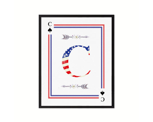 Letter C Custom Monogram Card Decks Spade American Flag Framed Print Wall Art Decor Gifts