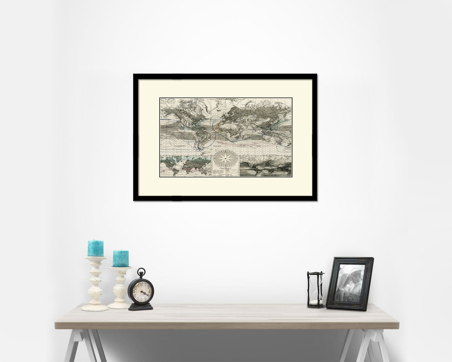 World Planiglobh Terrestris Hemisphario Calesti Old Map Framed Print Art Wall Decor Gifts