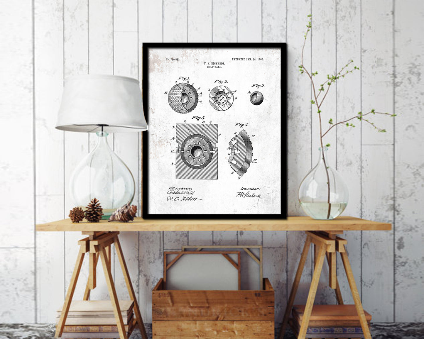 Golf Ball Sports Vintage Patent Artwork Black Frame Print Gifts