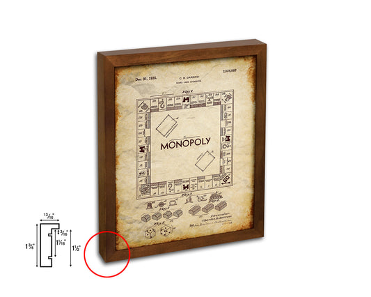 Monopoly Board Game Toy Vintage Patent Artwork Walnut Frame Gifts