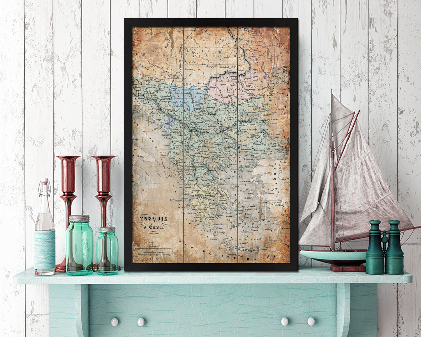 Greece and Balkans Antique Map Wood Framed Print Art Wall Decor Gifts