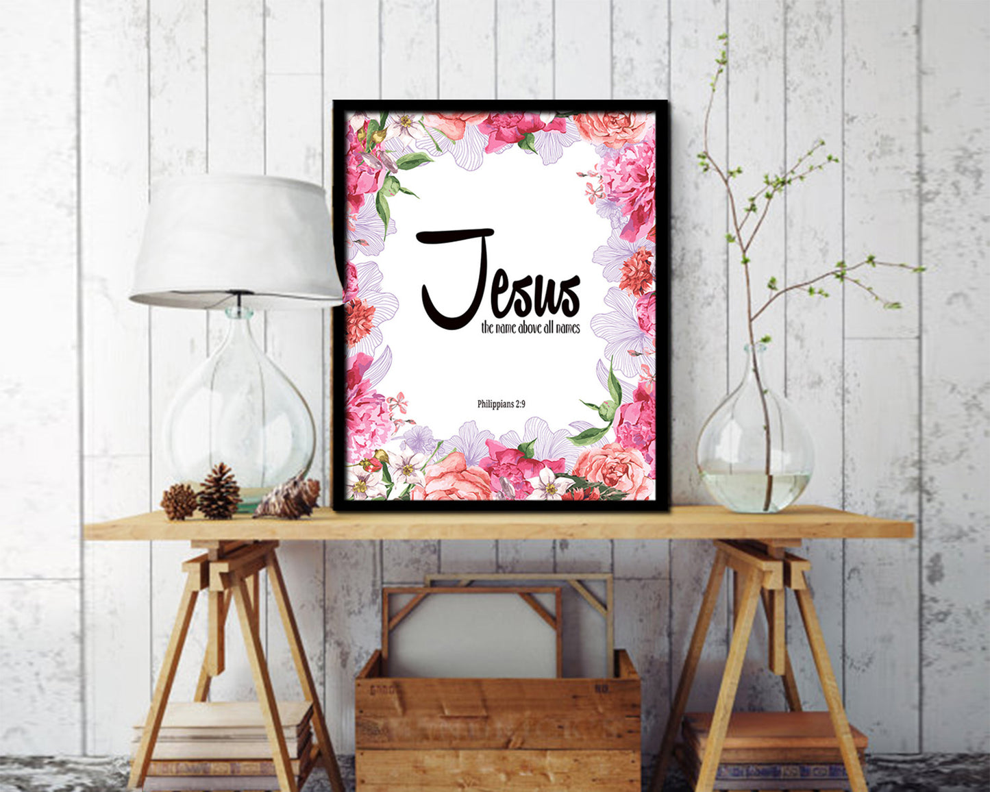 Jesus the name above all names, Philippians 2:9 Quote Framed Print Home Decor Wall Art Gifts