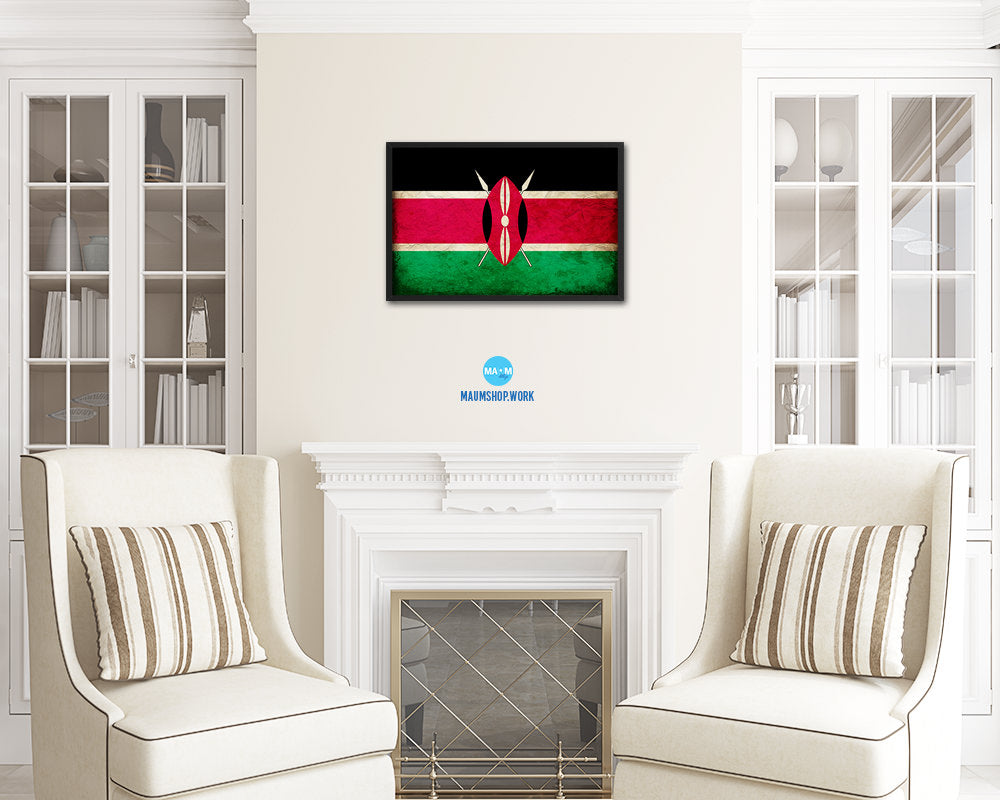 Kenya Country Vintage Flag Wood Framed Print Wall Art Decor Gifts