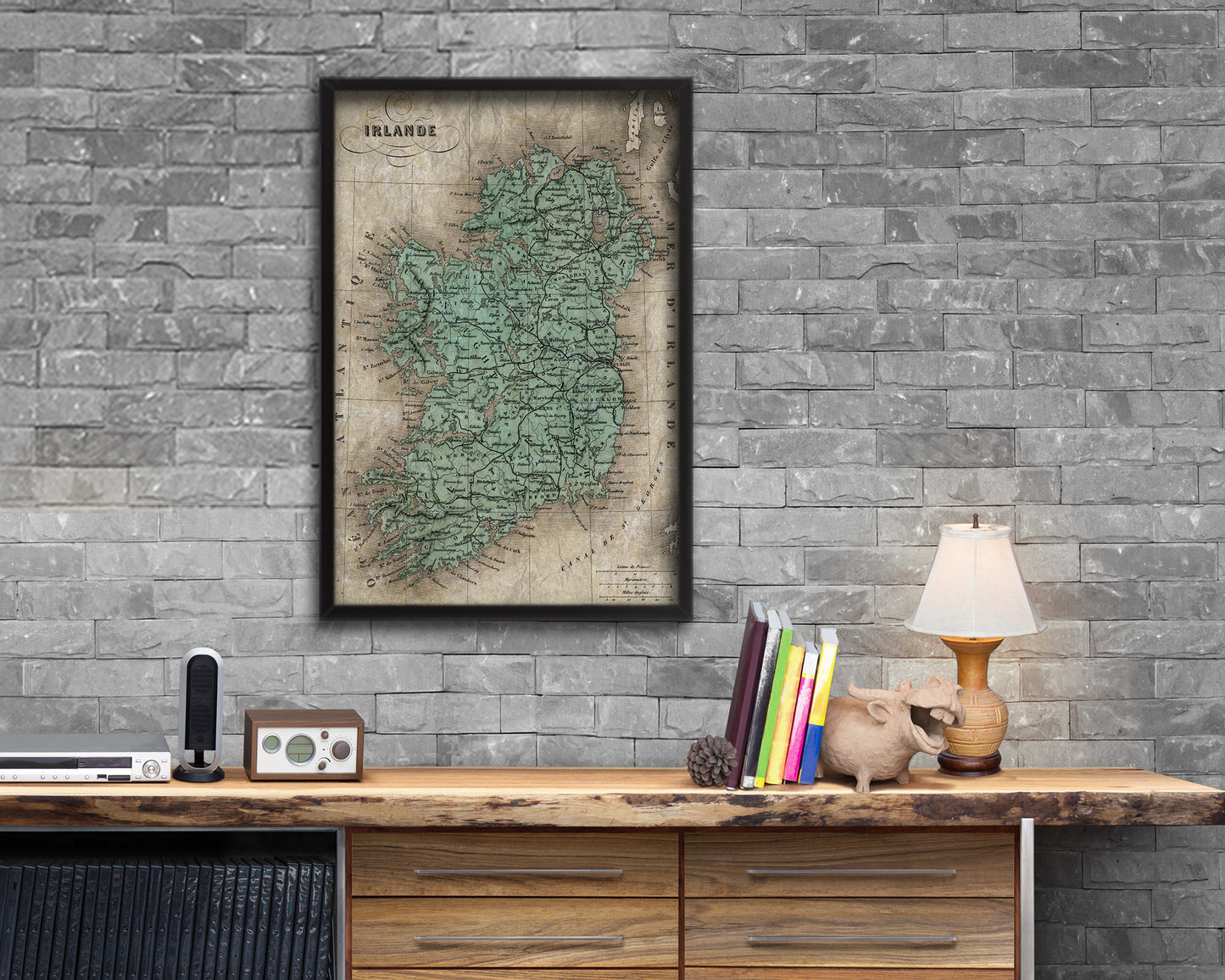 Ireland Historical Map Wood Framed Print Art Wall Decor Gifts