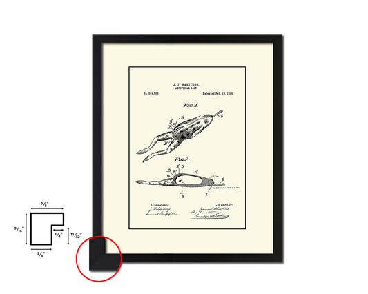 Artificial Bait Fishing Vintage Patent Artwork Black Frame Print Wall Art Decor Gifts