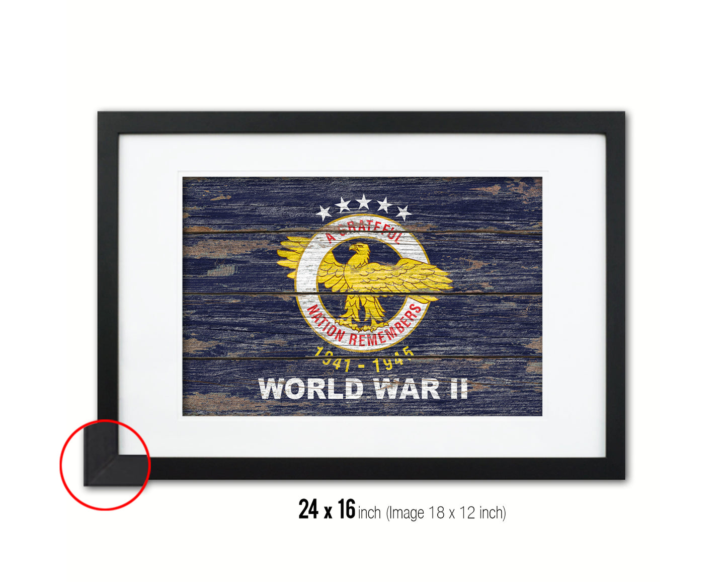 World War 2 Wood Rustic Flag Wood Framed Print Wall Art Decor Gifts