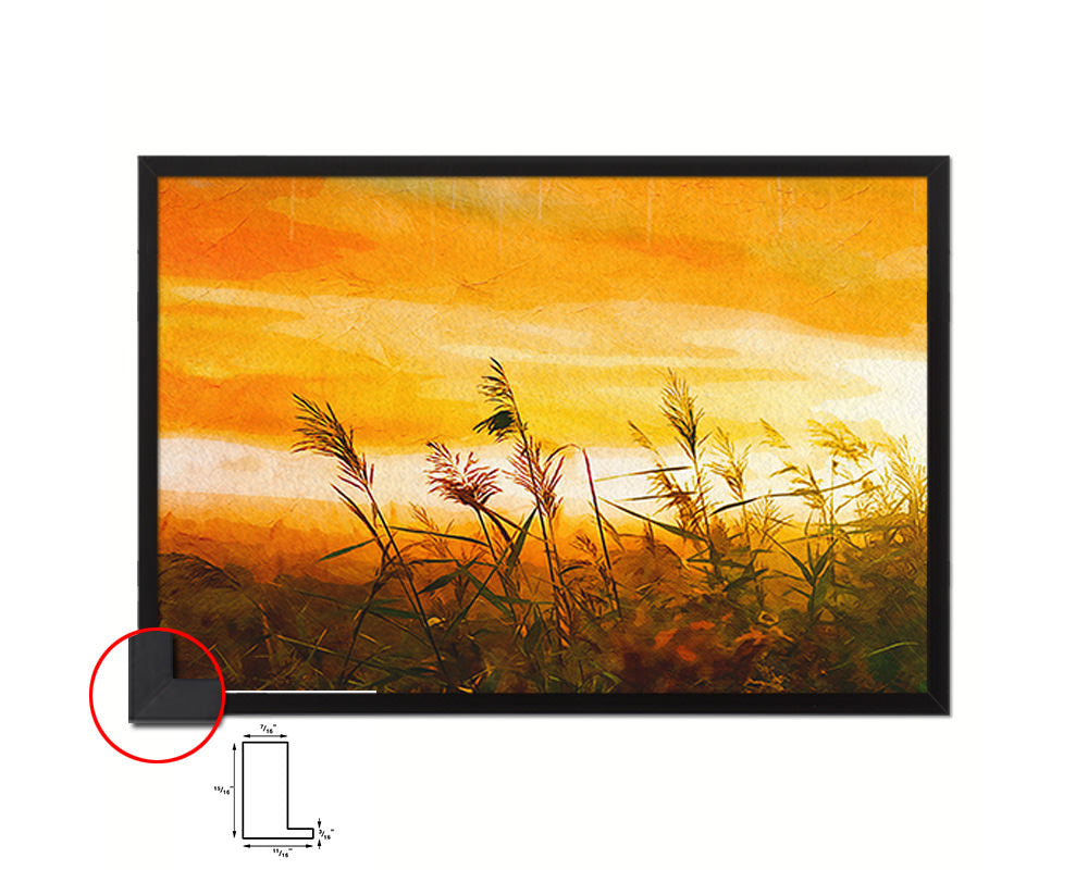 Grain Paddy Field, Foggy, Mist Landscape Artwork Framed Painting Print Art Wall Decor Gifts