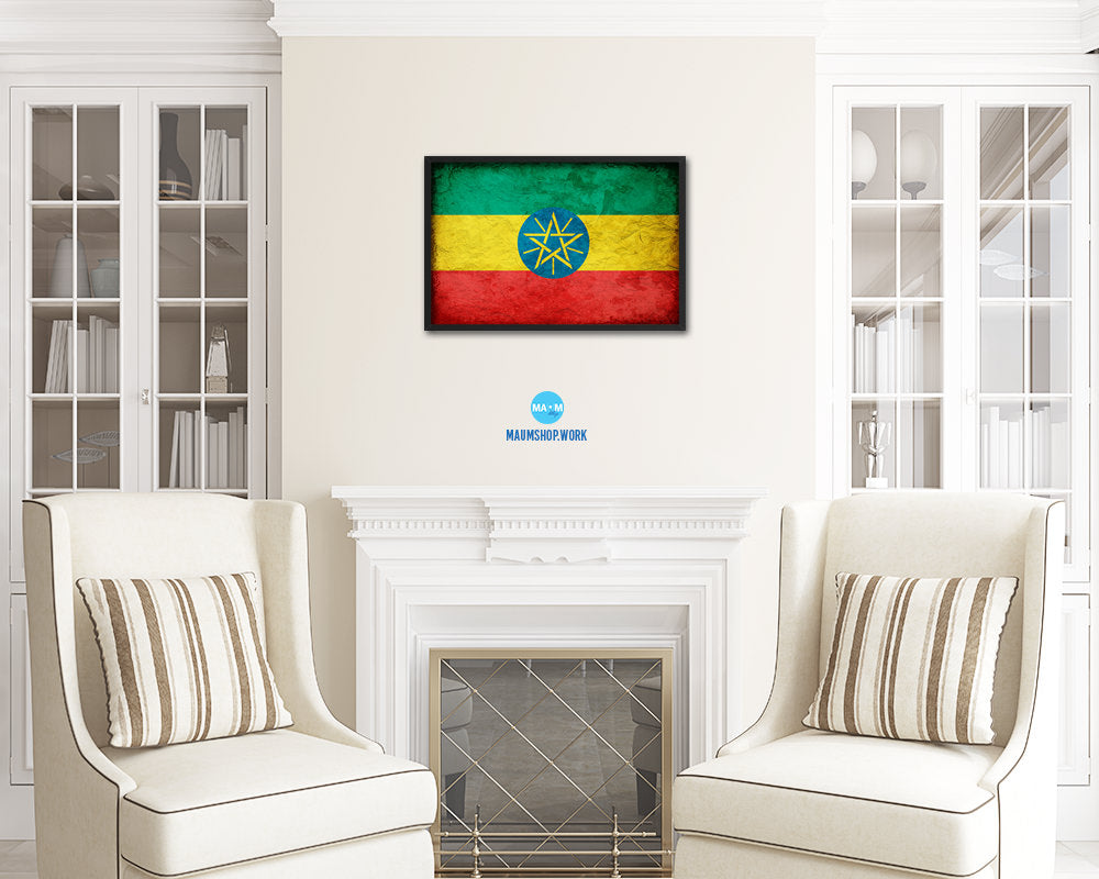 Ethiopia Country Vintage Flag Wood Framed Print Wall Art Decor Gifts