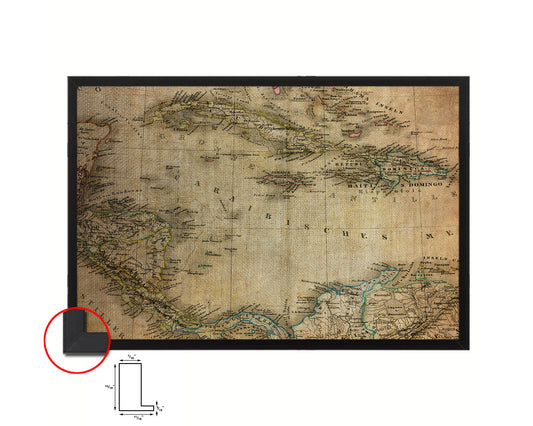 Caribbean Cuba Jamaica Styler 1875 Vintage Map Framed Print Art Wall Decor Gifts