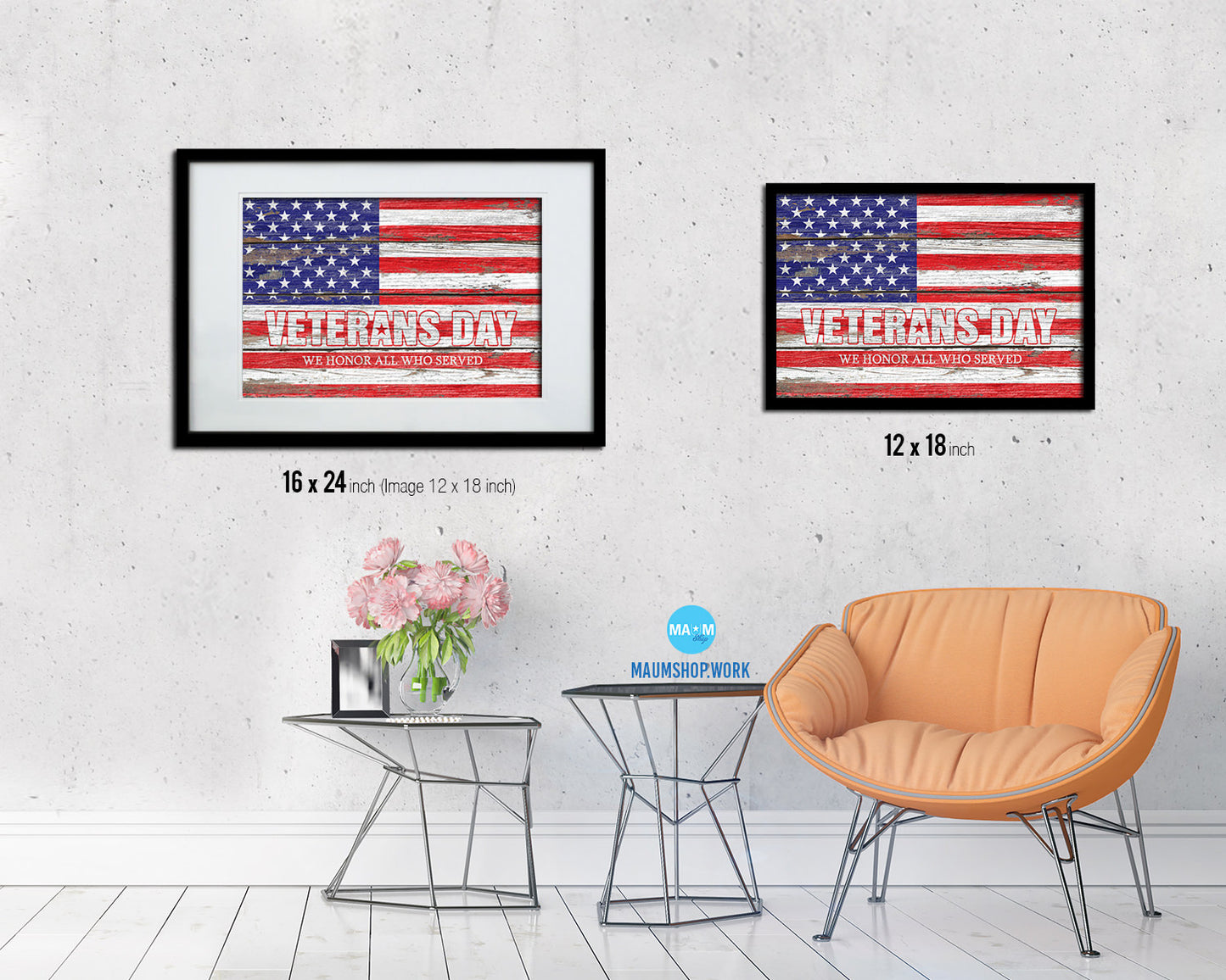 Veterans Day We honor all who served Wood Rustic Flag Wood Framed Print Wall Art Decor Gifts