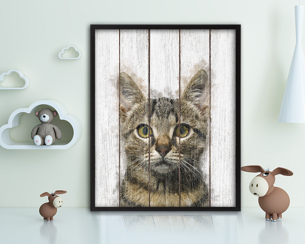 Gray Kitten Cat Kitten Portrait Framed Print Pet Home Decor Custom Watercolor Wall Art Gifts