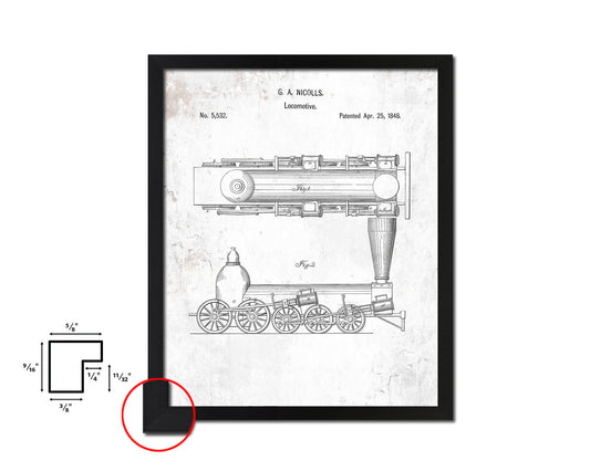 Locomtve Train Vintage Patent Artwork Black Frame Print Gifts