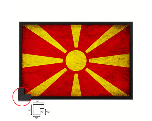 Macedonia Country Vintage Flag Wood Framed Print Wall Art Decor Gifts