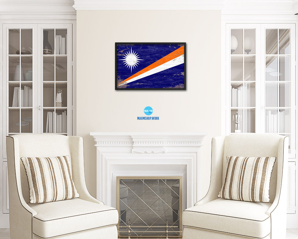 Marshall Islands Shabby Chic Country Flag Wood Framed Print Wall Art Decor Gifts