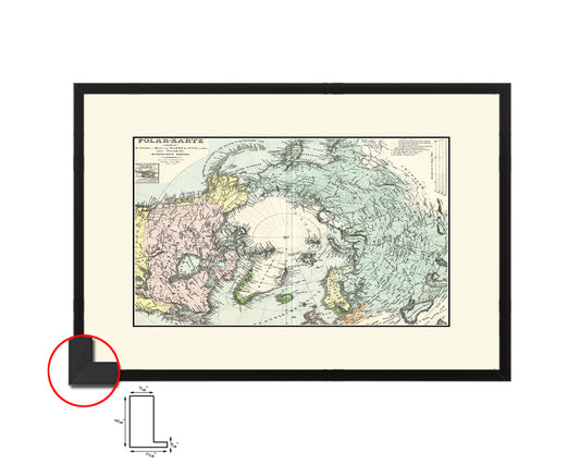 North Pole Stieler Old Map Framed Print Art Wall Decor Gifts