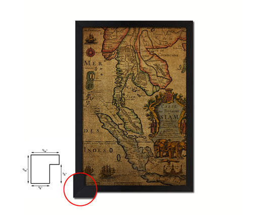 Thailand 17 Century Vintage Map Wood Framed Print Art Wall Decor Gifts