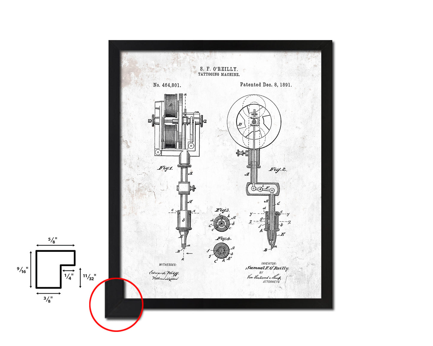 Tattooing Machine Tattoo Vintage Patent Artwork Black Frame Print Gifts