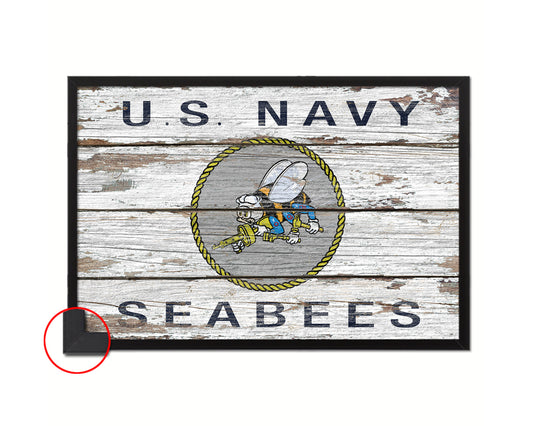 US Navy Seabees Wood Rustic Flag Wood Framed Print Wall Art Decor Gifts