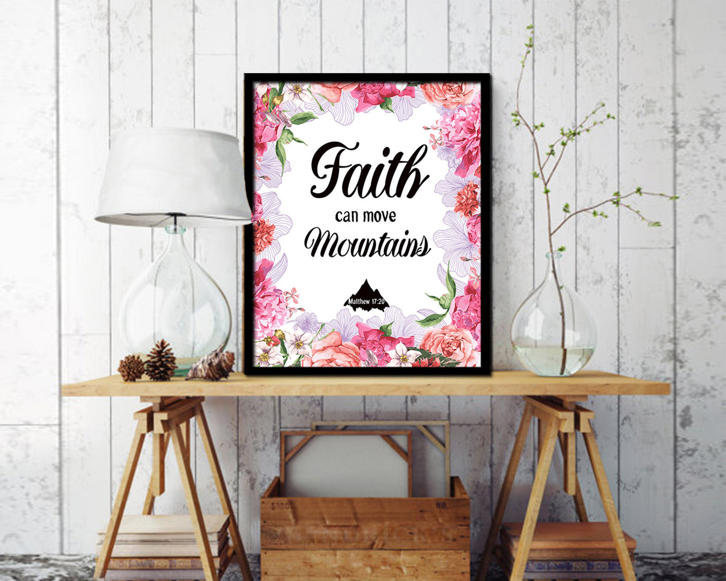 Faith Can Move Mountains, Matthew 17:20 Quote Framed Print Home Decor Wall Art Gifts