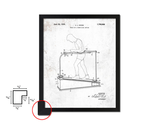 Exercise Treadmill Sports Vintage Patent Artwork Black Frame Print Gifts