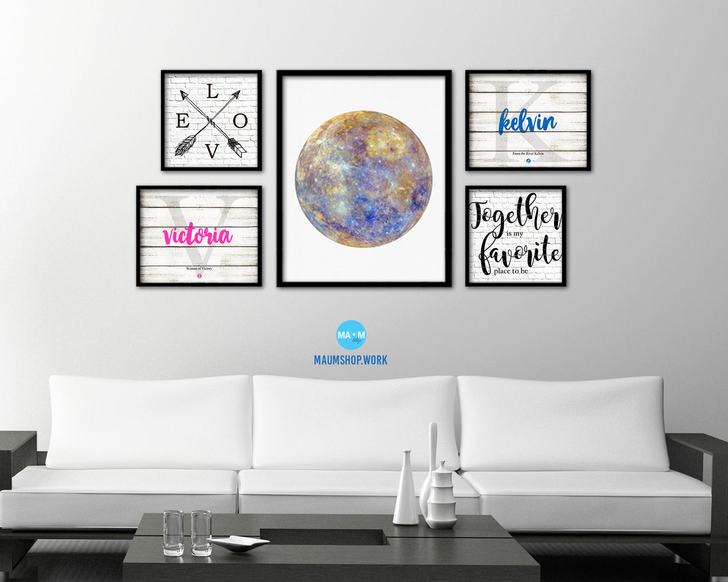 Mercury Planet Prints Watercolor Solar System Wood Framed Paper Print Wall Art Decor Gifts