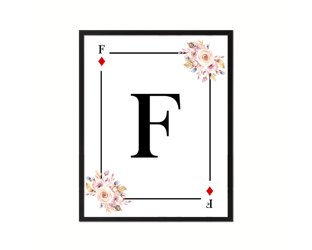 Letter F Personalized Boho Monogram Diamond Card Decks Framed Print Wall Art Decor Gifts