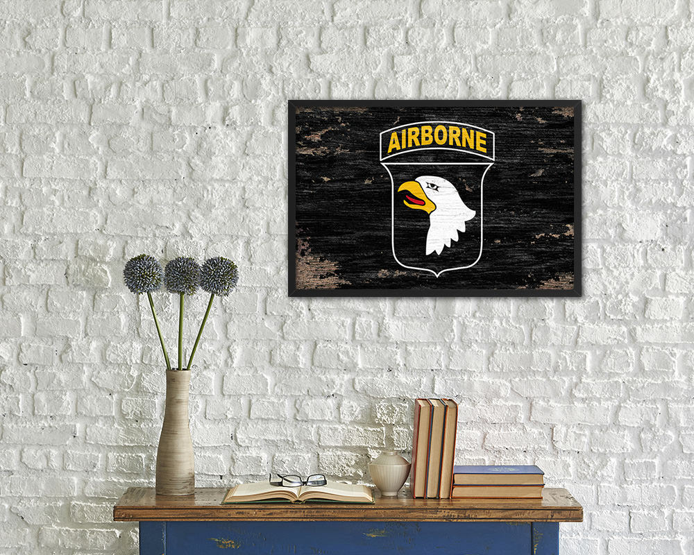 US Army 101st Airborne Shabby Chic Military Flag Framed Print Decor Wall Art Gifts