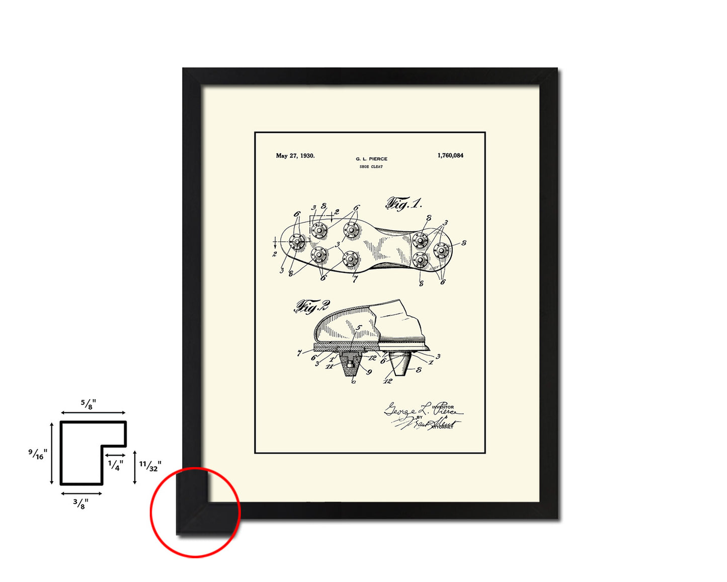 Soccer Shoe Cleat Sports Vintage Patent Artwork Black Frame Print Gifts