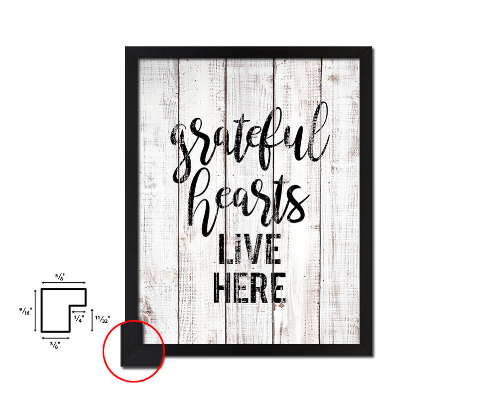Grateful hearts live here White Wash Quote Framed Print Wall Decor Art
