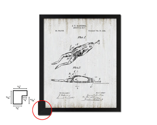 Artificial Bait Fishing Vintage Patent Artwork Black Frame Print Wall Art Decor Gifts