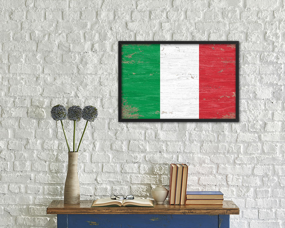 Italy Shabby Chic Country Flag Wood Framed Print Wall Art Decor Gifts