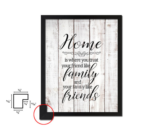 Home where you treat your friends White Wash Quote Framed Print Wall Decor Art