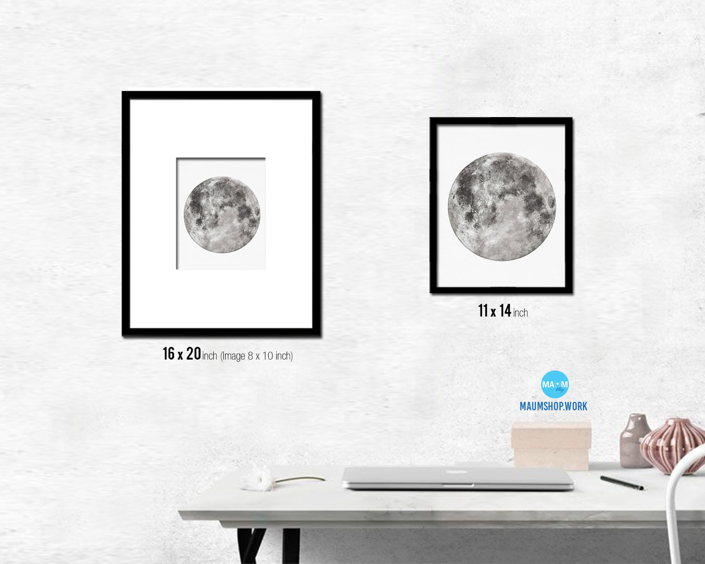 Moon Lunar Phases Watercolor  Nursery Framed Prints Home Decor Wall Art Gifts