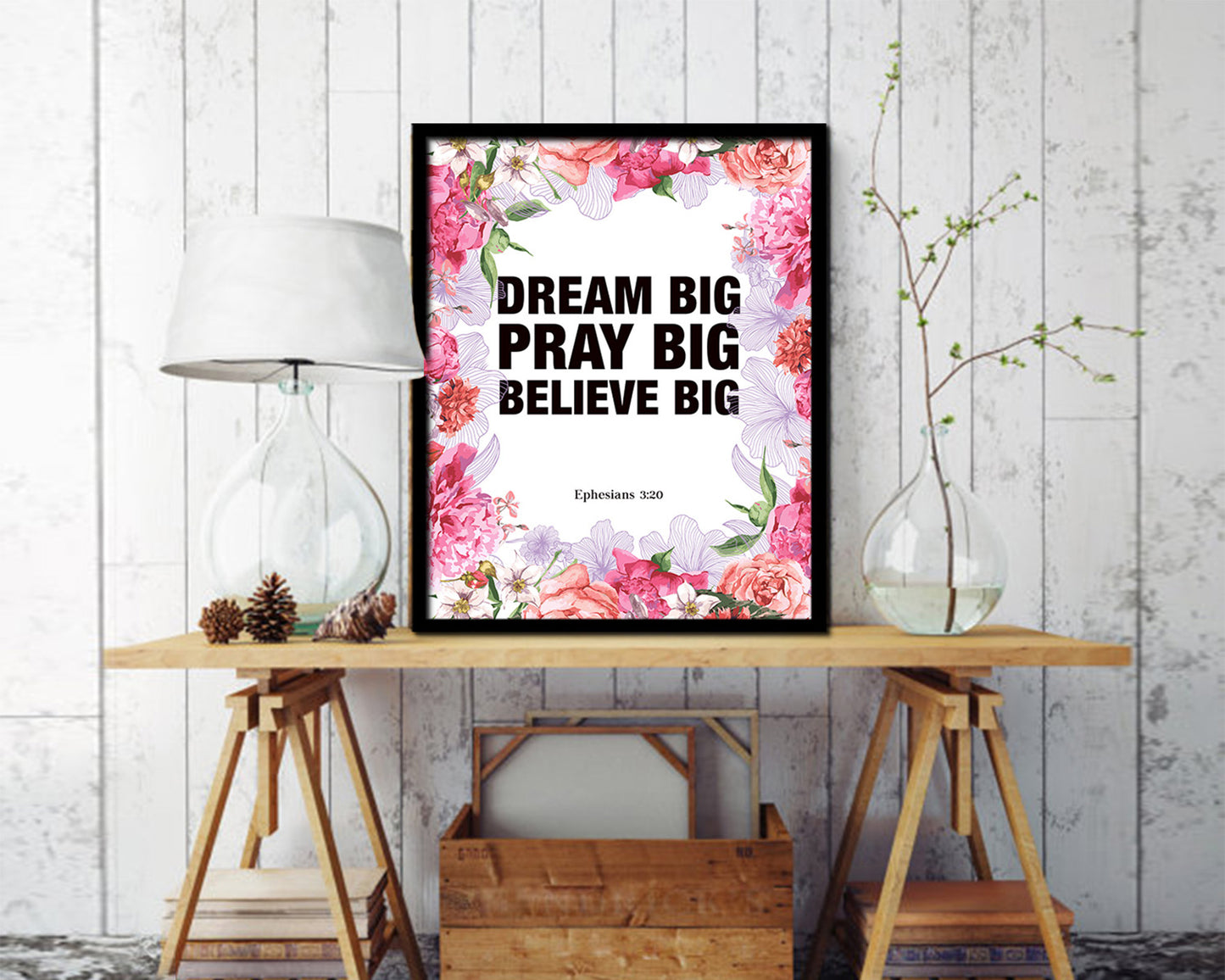 Dream Pray Bbelieve Big Quote Wood Framed Print Home Decor Wall Art Gifts