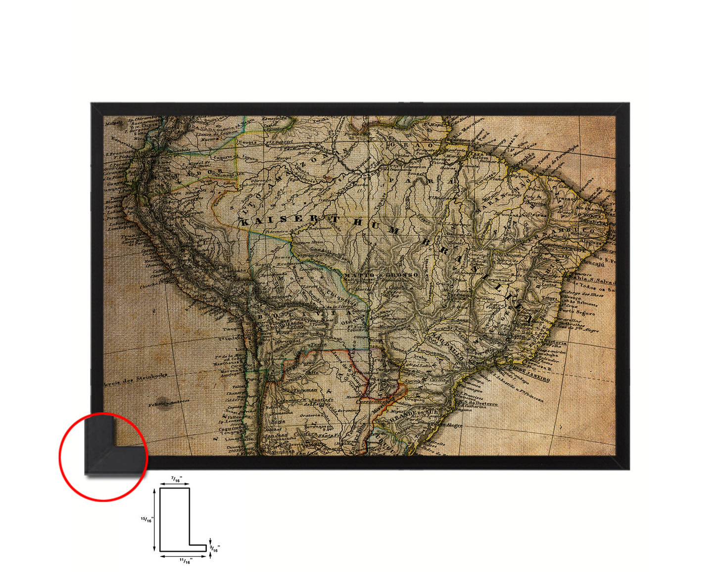 South America Stieler Brazil 1875 Vintage Map Framed Print Art Wall Decor Gifts